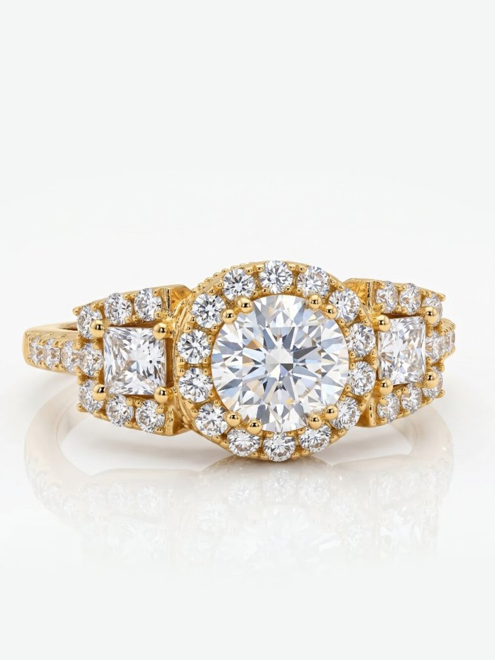 Gold Round CZ ring, Charmed Aroma, 925 Sterling Silver finished in 10k Gold